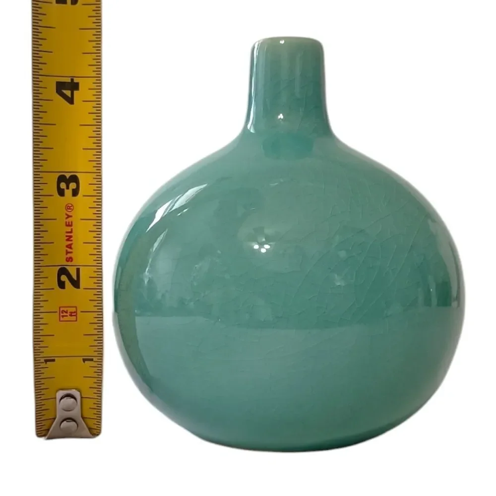Crate & Barrel Bud Vase Perry Aqua Round Ball Ikebana Coastal‎ Beach House Farm.